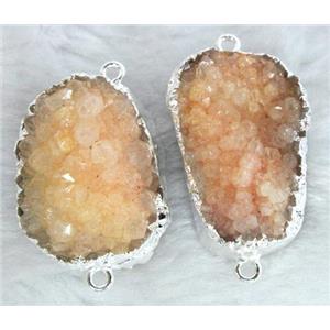 orange druzy quartz connector, silver, approx 20x30mm