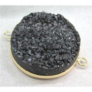 black druzy quartz connector, gold plated, approx 30mm dia