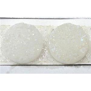 white quartz druzy cabochon, flat-round, AB-color, approx 8mm dia