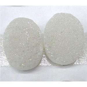 quartz druzy cabochon, oval, white ab-color, approx 22x30mm