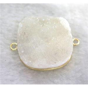 white druzy quartz connector, ab-color, approx 25x25mm