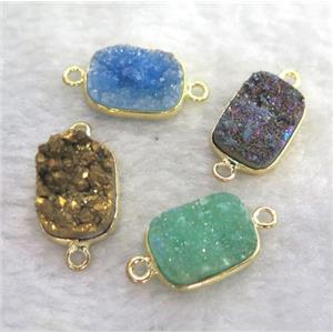 druzy quartz connector, rectangle, mixed color, approx 10x14mm