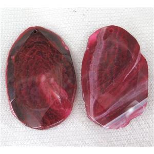 agate slice pendant, faceted freeform, hotpink, approx 30-60mm