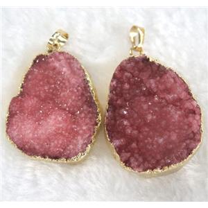 red druzy quartz pendant, freeform, approx 20-40mm