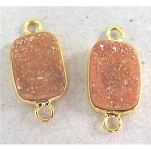 pink druzy quartz connector, rectangle, approx 10x14mm