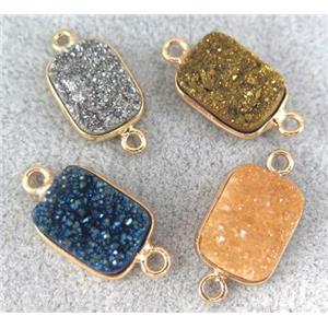 druzy quartz connector, rectangle, mixed color, approx 10x14mm