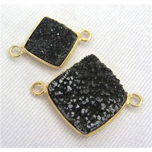 black druzy quartz connector, square, approx 17x17mm