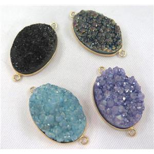 druzy quartz connector, oval, mixed color, approx 20-30mm