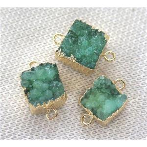 green druzy quartz connector, square, approx 15mm