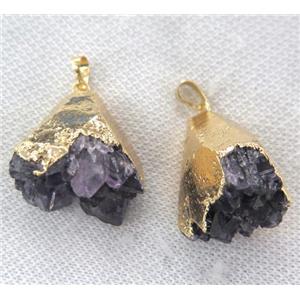 druzy amethyst pendant, teardrop, gold plated, approx 15-30mm