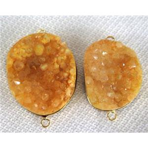 yellow druzy quartz connector, freeform, approx 18-30mm