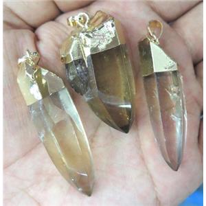 golden Smoky Quartz bullet pendant, freeform, gold plated, approx 20-60mm