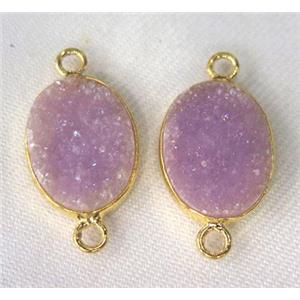 quartz druzy connector, oval, purple AB-color, approx 10x14mm