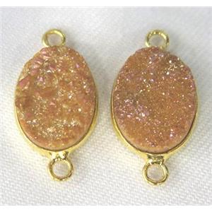 druzy quartz connector, oval, pink AB-color, approx 10x14mm