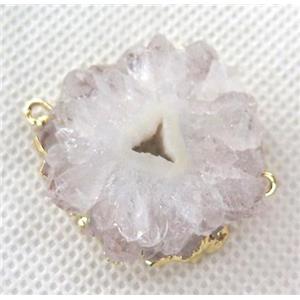 white druzy solar quartz connector, freeform, gold plated, approx 15-25mm