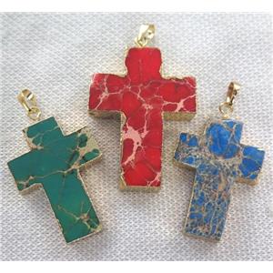 Sea Sediment Jasper pendant, cross, mixed color, approx 30-50mm