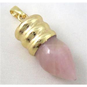 rose quartz bullet pendant, gole plated, approx 14-35mm