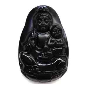 black obsidian buddha pendant, approx 25-45mm