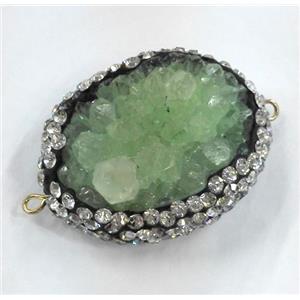 green druzy quartz connector paved rhinestone, freeform, approx 20-25mm