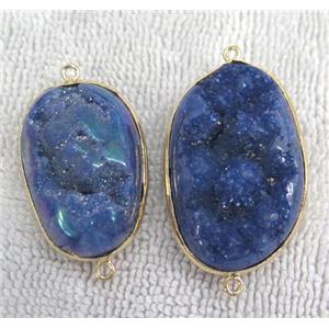 blue quartz druzy connector, freeform, gold plated, approx 15-35mm