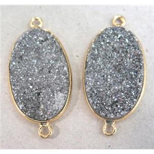 druzy quartz pendant, oval, silver plated, approx 15x20mm