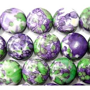 Rain colored stone bead, stability, flat round, 16mm dia, approx 25pcs per st