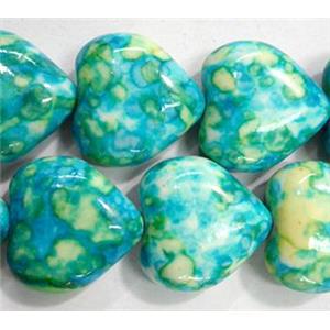 Rain colored stone bead, stability, heart, 20mm wide, approx 21pcs per st