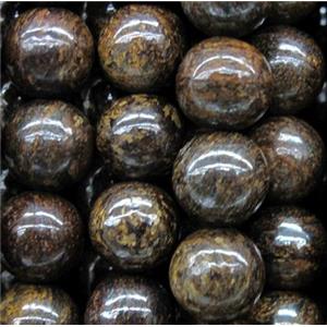 round Bronzite Beads, coffee, 12mm dia, approx 31pcs per st