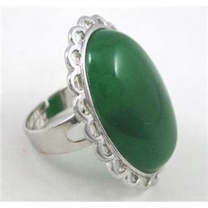 green aventurine ring, adjustable, copper, platinum plated, approx 22x30mm