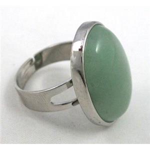 green jade ring, adjustable, copper, platinum plated, approx 18x25mm