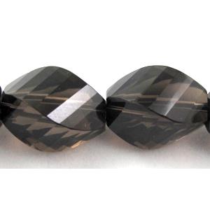 Smoky Quartz, faceted, twist bead, 13x18mm, approx 21pcs per st, grade A