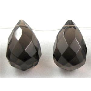 Smoky Quartz beads, faceted 3D-teardrop, approx 12x16mm