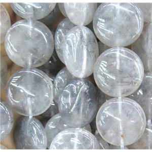 natural cloudy quartz bead, flat-round, approx 15mm dia