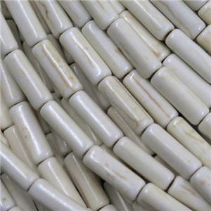 white turquoise tube beads, synthetical, approx 6x13mm, 15.5 inches