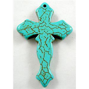 Chalky Turquoise Cross Pendant, 28x45mm