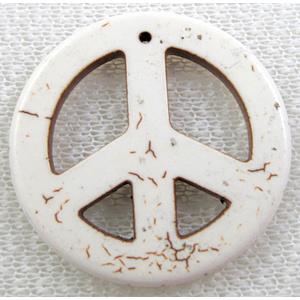 white Turquoise Peace sign, pendant, dye, 34mm dia