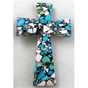 mosaic flower turquoise cross pendant, 60x90mm