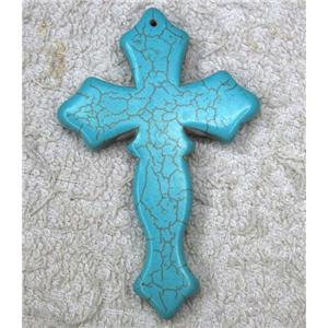 Turquoise Cross pendant, synthesize, approx 50x75mm