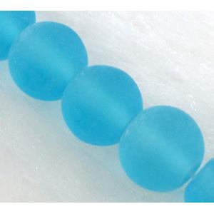 sea glass beads, round, matte, aqua, 8mm dia, 40pcs per st