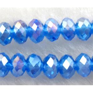 Chinese Crystal Beads, Faceted Rondelle, blue AB color, 8mm dia, 72pcs per st