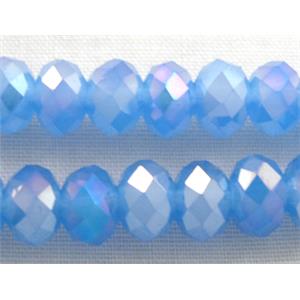 Chinese Crystal Beads, Faceted Rondelle, blue AB color, 8mm dia, 72pcs per st