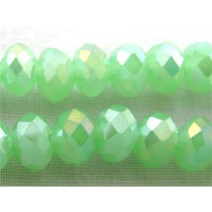 Chinese Crystal Beads, Faceted Rondelle, green AB color, 10mm dia, 72pcs per st