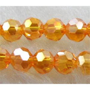 Chinese Crystal Beads, faceted round, golden AB-color, 4mm dia, approx 100pcs per st