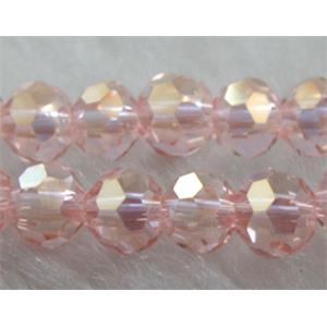 Chinese Crystal Glass Beads, faceted round, rose-pink AB-color, 4mm dia, approx 100pcs per st