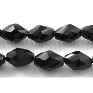 Chinese glass crystal beads, faceted twist, jet, 6x8mm, 50pcs per st