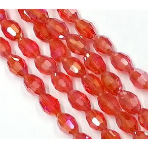 Chinese Crystal Glass Beads, faceted barrel, ruby AB-color, 6x8mm, 72pcs per st