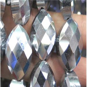 Chinese crystal glass bead, faceted oval, approx 12x25mm, 15pcs per st