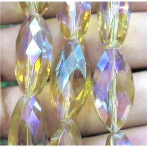 Chinese crystal glass bead, faceted oval, approx 12x25mm, 15pcs per st