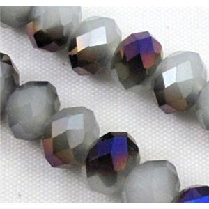 glass crystal bead, faceted wheel, half plated AB color, approx 6mm, 100pcs per st