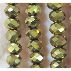 chinese crystal bead, faceted rondelle, gold plated, approx 6x8mm, 72 pcs per st